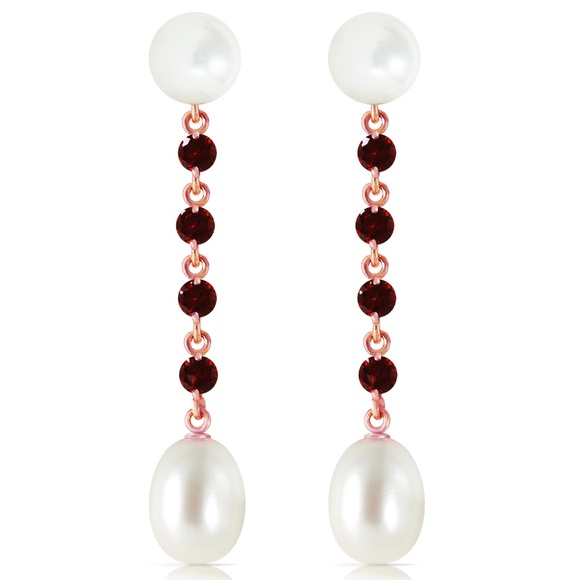 CHANDELIERS EARRINGS WITH GARNETS & PEARLS - Picture 2 of 5